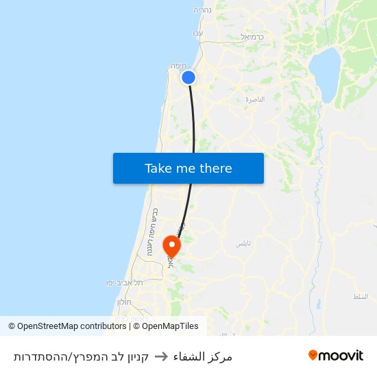 קניון לב המפרץ/ההסתדרות to مركز الشفاء map