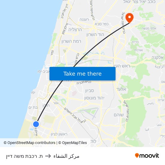 ת. רכבת משה דיין to مركز الشفاء map