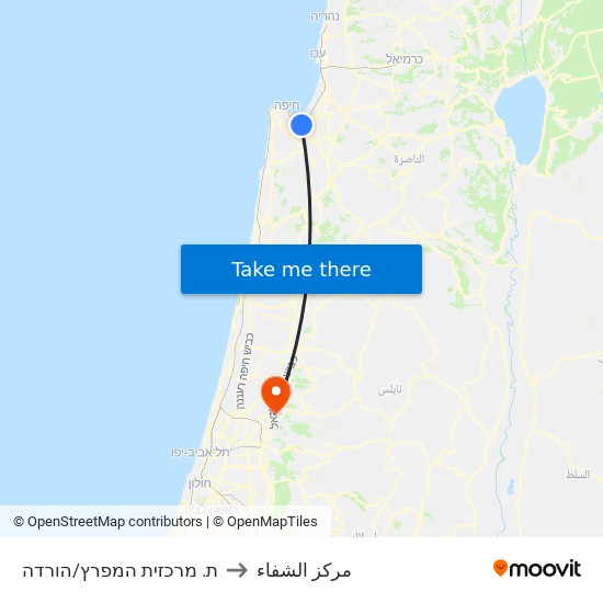 ת. מרכזית המפרץ/הורדה to مركز الشفاء map