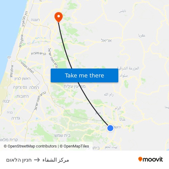 חניון הלאום to مركز الشفاء map