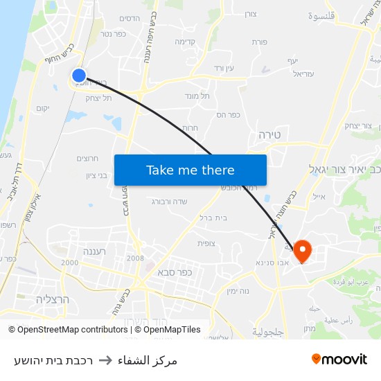 רכבת בית יהושע to مركز الشفاء map