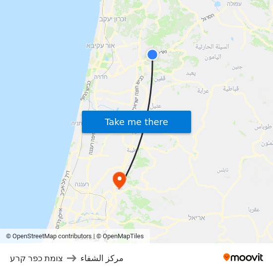 צומת כפר קרע to مركز الشفاء map