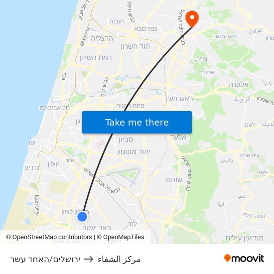 ירושלים/האחד עשר to مركز الشفاء map