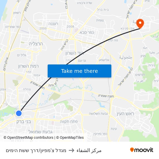 מגדל צ'מפיון/דרך ששת הימים to مركز الشفاء map