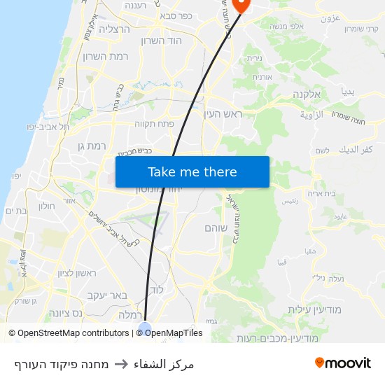 מחנה פיקוד העורף to مركز الشفاء map