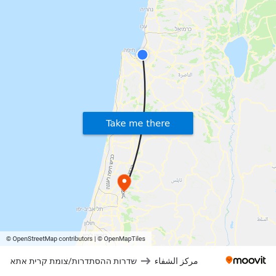 ההסתדרות/צומת קרית אתא to مركز الشفاء map