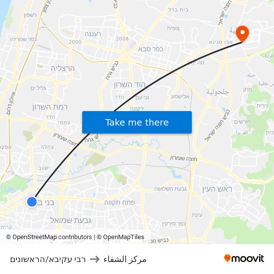 רבי עקיבא/הראשונים to مركز الشفاء map