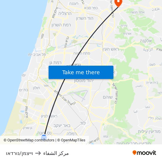 ת. מרכזית נס ציונה to مركز الشفاء map