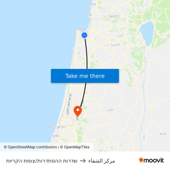 שדרות ההסתדרות/צומת הקריות to مركز الشفاء map