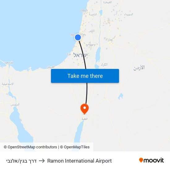 דרך בגין/אלנבי to Ramon International Airport map
