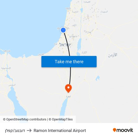 דובנוב/קפלן to Ramon International Airport map