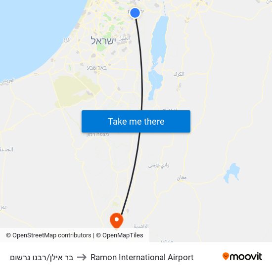 בר אילן/רבנו גרשום to Ramon International Airport map