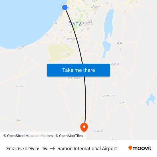 שד. ירושלים/שד.הרצל to Ramon International Airport map
