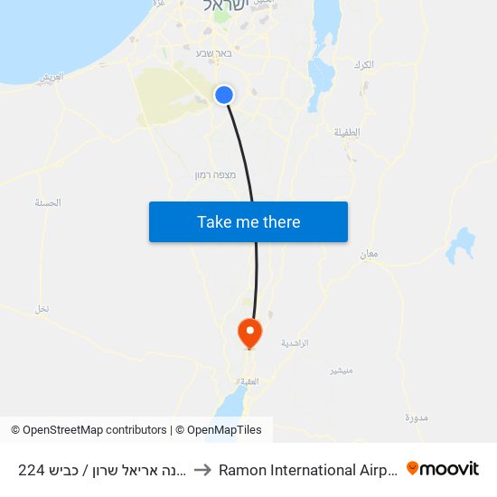 מחנה אריאל שרון / כביש 224 to Ramon International Airport map