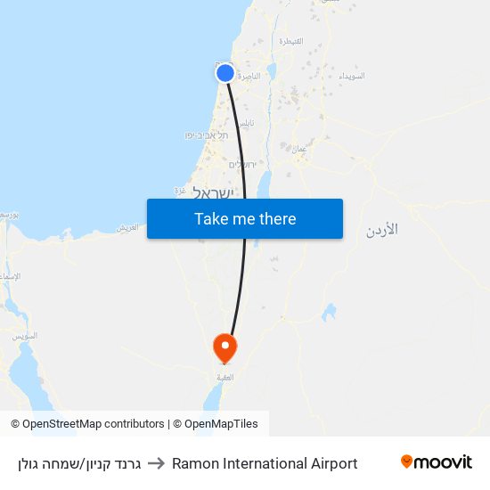 גרנד קניון/שמחה גולן to Ramon International Airport map