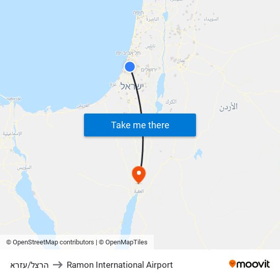 הרצל/עזרא to Ramon International Airport map