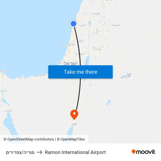 מוריה/צפרירים to Ramon International Airport map