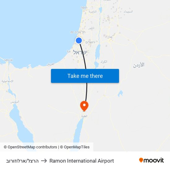 הרצל/ארלוזורוב to Ramon International Airport map