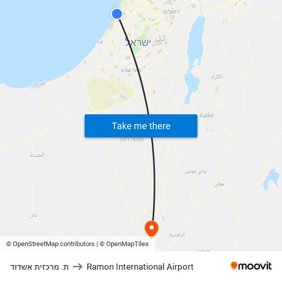 ת. מרכזית אשדוד to Ramon International Airport map