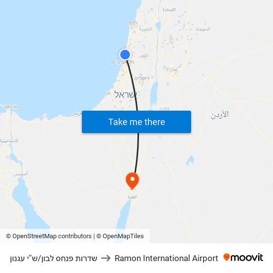 שדרות פנחס לבון/ש''י עגנון to Ramon International Airport map