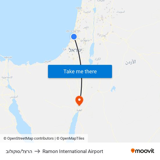 הרצל/סוקולוב to Ramon International Airport map