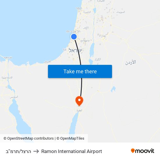 הרצל/תרמ''ב to Ramon International Airport map