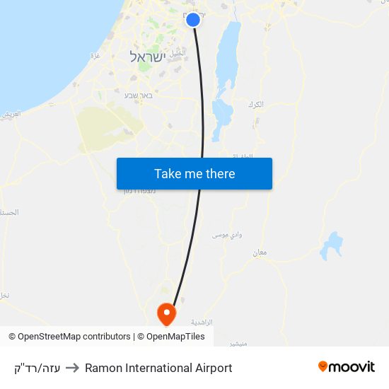 עזה/רד''ק to Ramon International Airport map