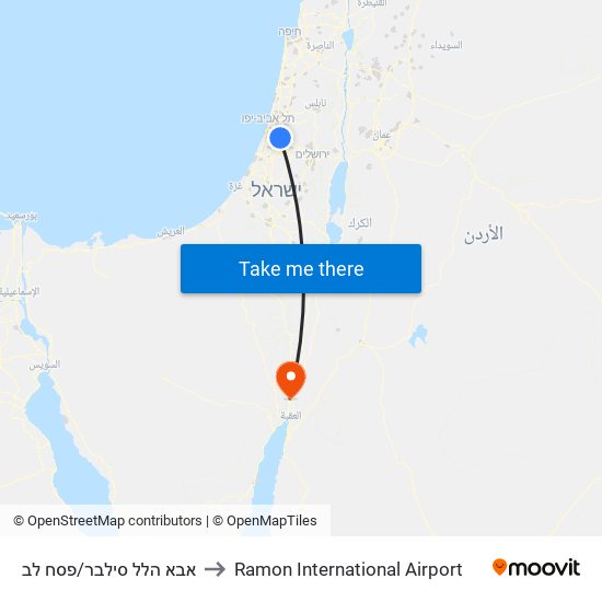 אבא הלל סילבר/פסח לב to Ramon International Airport map