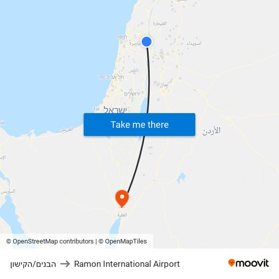 הבנים/הקישון to Ramon International Airport map