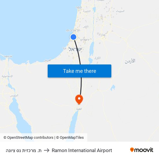 ת. מרכזית נס ציונה to Ramon International Airport map