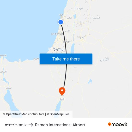 צומת פוריידיס to Ramon International Airport map