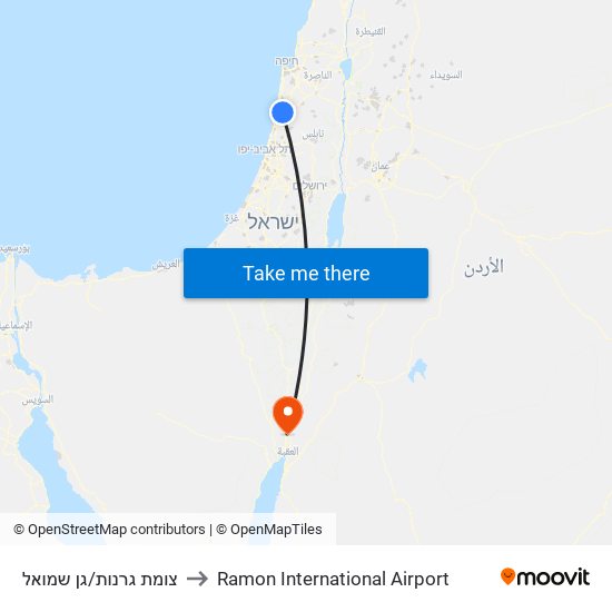 צומת גרנות/גן שמואל to Ramon International Airport map