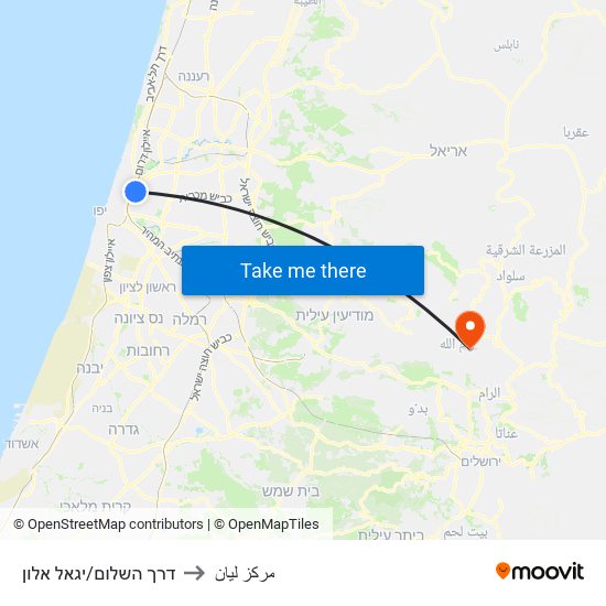 דרך השלום/יגאל אלון to مركز ليان map