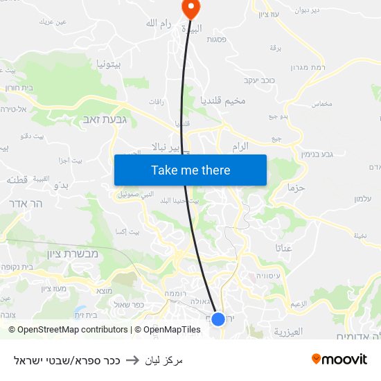 ככר ספרא/שבטי ישראל to مركز ليان map