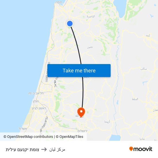 צומת יקנעם עילית to مركز ليان map