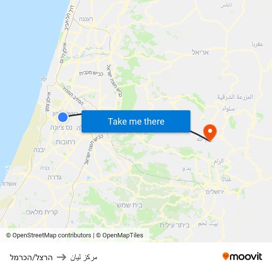 הרצל/הכרמל to مركز ليان map