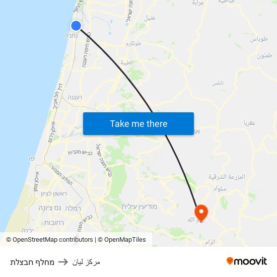 מחלף חבצלת to مركز ليان map