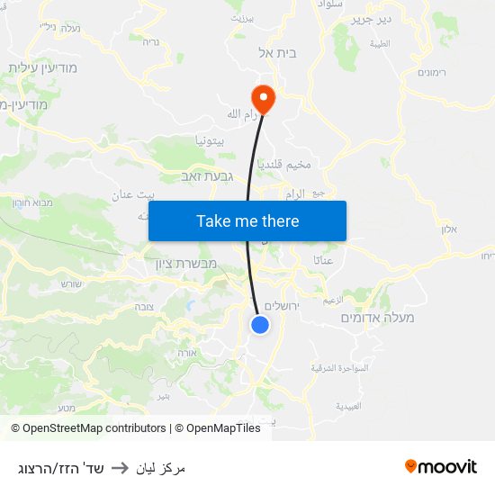 שד' הזז/הרצוג to مركز ليان map