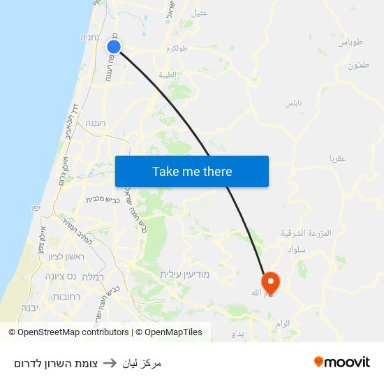 צומת השרון לדרום to مركز ليان map