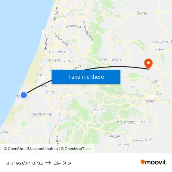 בני ברית/האורגים to مركز ليان map