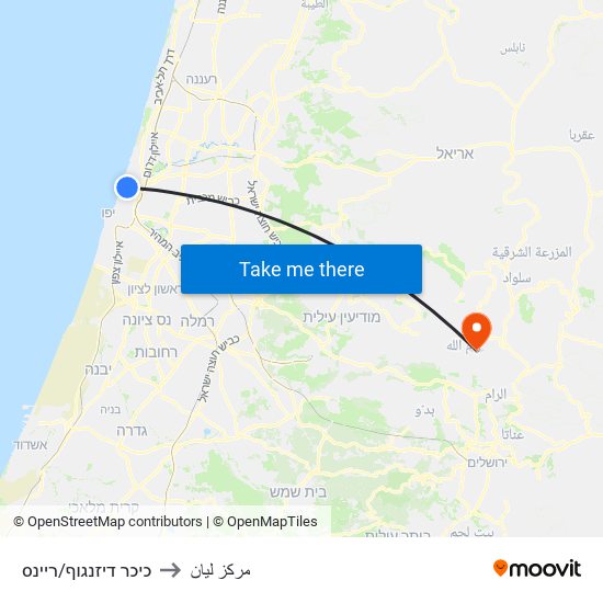 כיכר דיזנגוף/ריינס to مركز ليان map