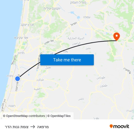 צומת גנות הדר to מרפאה map