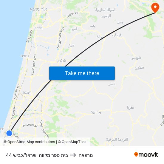 בית ספר מקווה ישראל/כביש 44 to מרפאה map