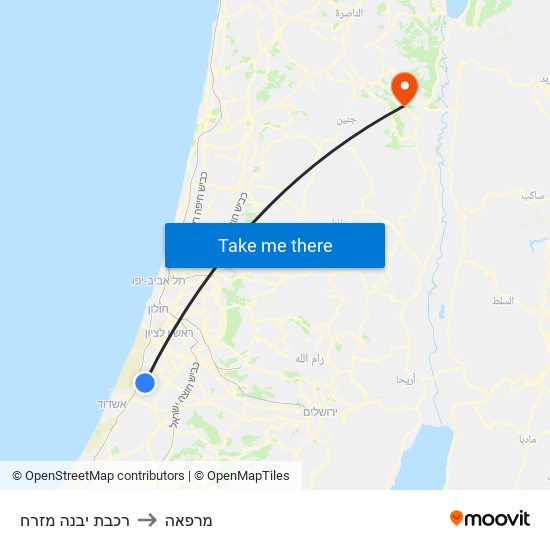 רכבת יבנה מזרח to מרפאה map