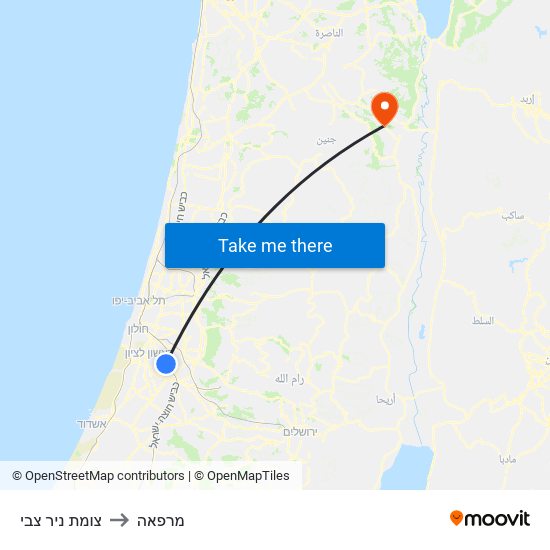 צומת ניר צבי to מרפאה map