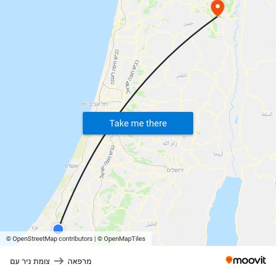 צומת ניר עם to מרפאה map