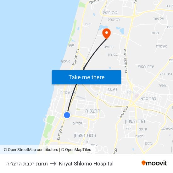 תחנת רכבת הרצליה to Kiryat Shlomo Hospital map