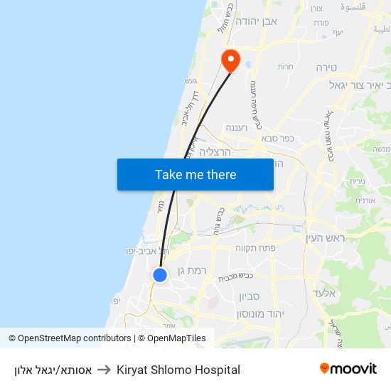 אסותא/יגאל אלון to Kiryat Shlomo Hospital map