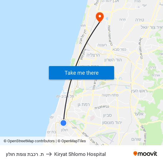 ת. רכבת צומת חולון to Kiryat Shlomo Hospital map