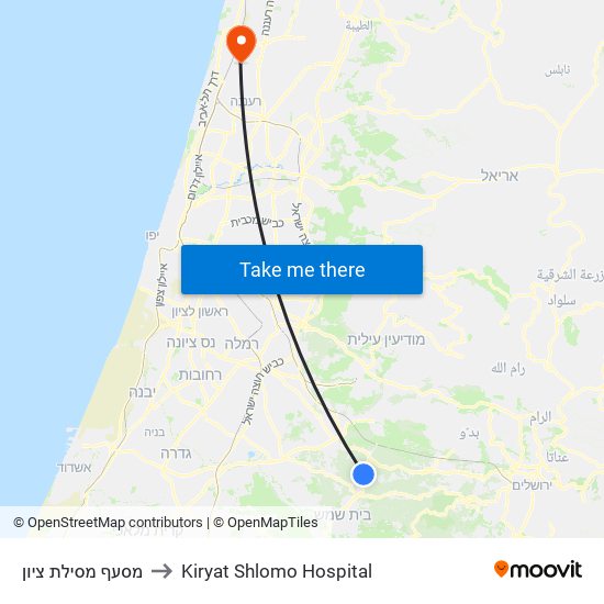 מסעף מסילת ציון to Kiryat Shlomo Hospital map